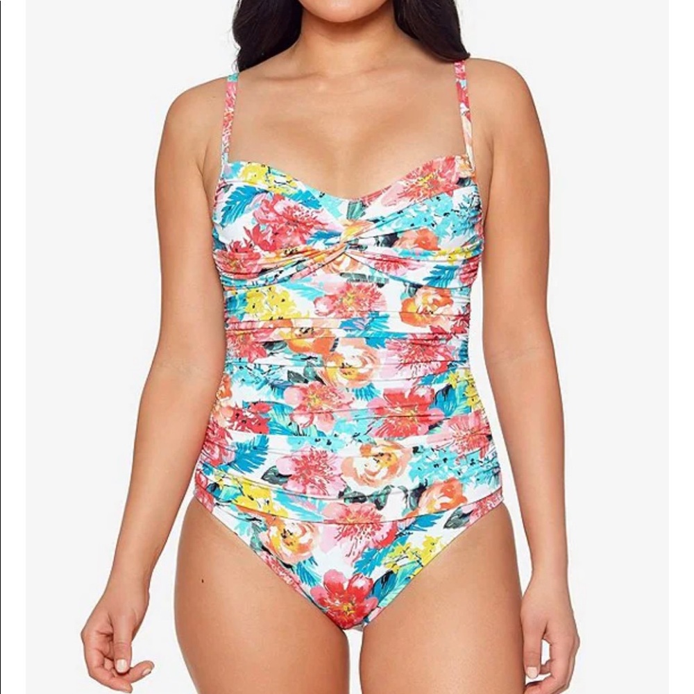 NWT Bleu Rod Beattie Blooming Chic Twist Front Underwire One Piece Swimsuit